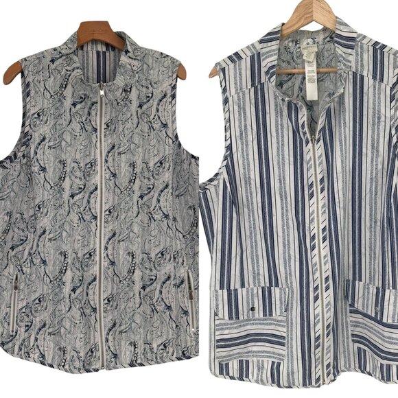 Chicos 3 zenergy Neema Reversible Vest Blue striped paisley womens size XL - Picture 2 of 14